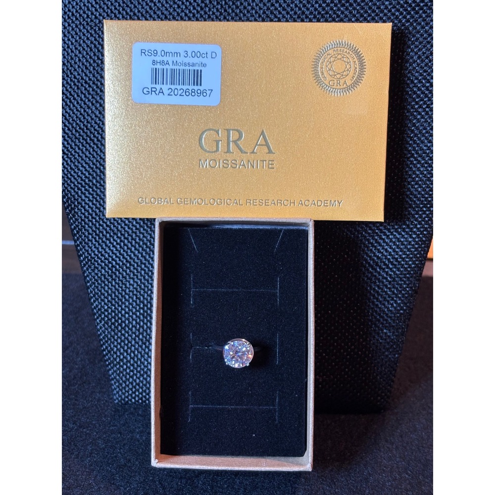GRA 3ct Moissanite Solitaire Ring D VVS1 Round Brilliant S925 Sterling Silver 6